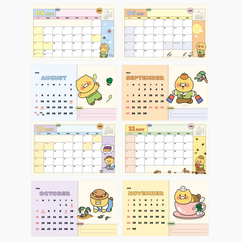 Monthly Calendar - Kakao Friends 2026 Choonsik Basic Desk Calendar
