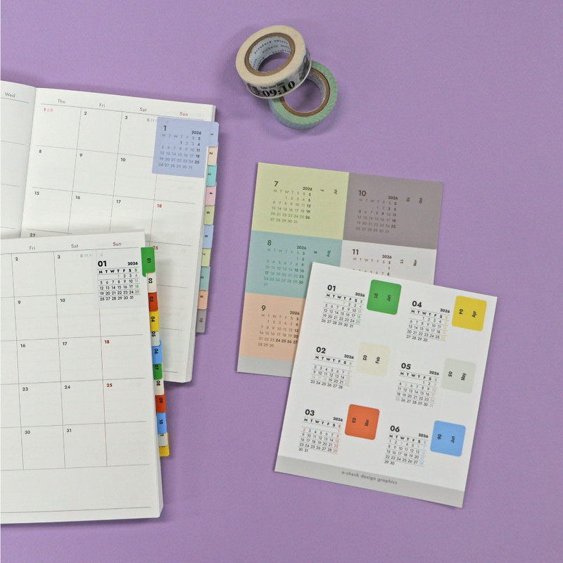 O-Check 2026 Monthly Index Calendar Sticker Set