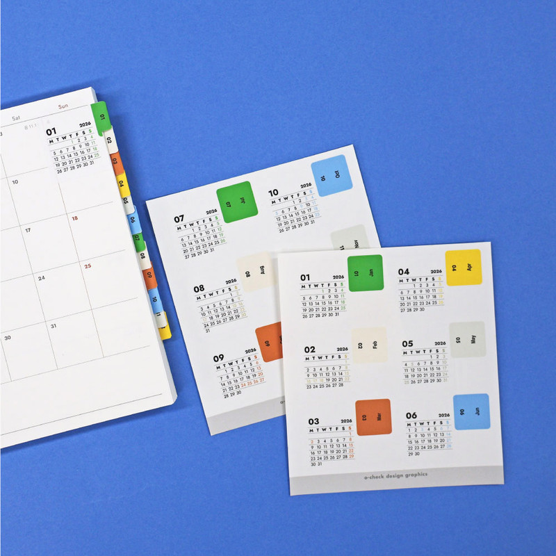 O-Check 2026 Monthly Index Calendar Sticker Set