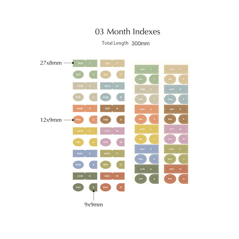 03 Month Indexes - Archive Paper Sticker Roll 01-03