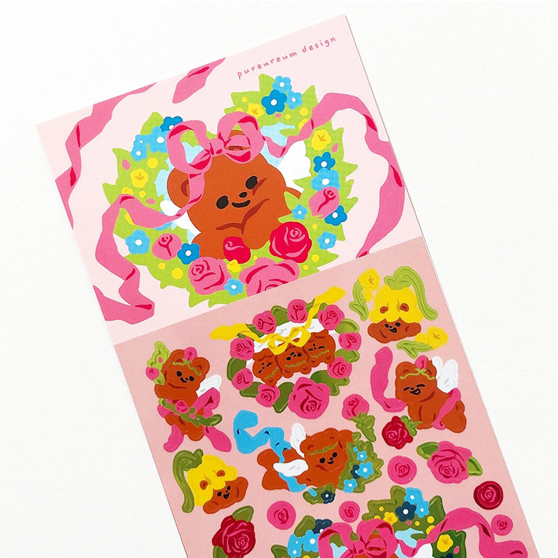 Cute design - pureureum design Flower Cupid Bear Glossy Sticker