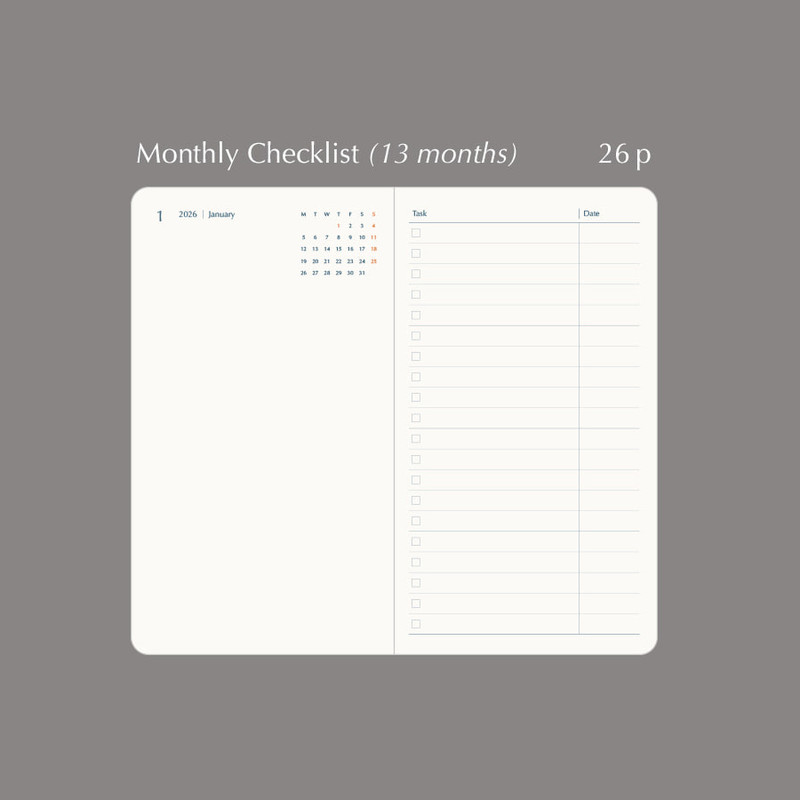 Monthly Checklist - Paperian 2026 Neue Pocket Dated Monthly Planner