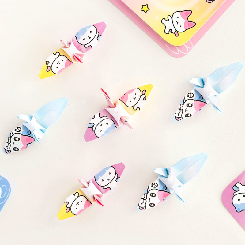 Paper Crane Folding - GOLGOLZ Round Square Cute Sticky Notes Pad