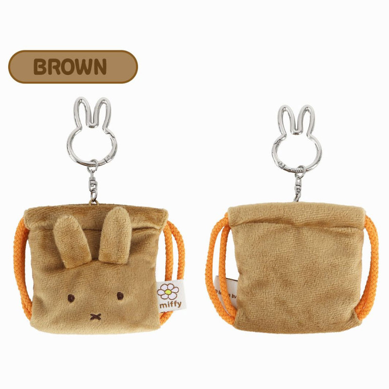 Brown - Miffy Plush AirPods Drawstring Pouch with Bunny Carabiner