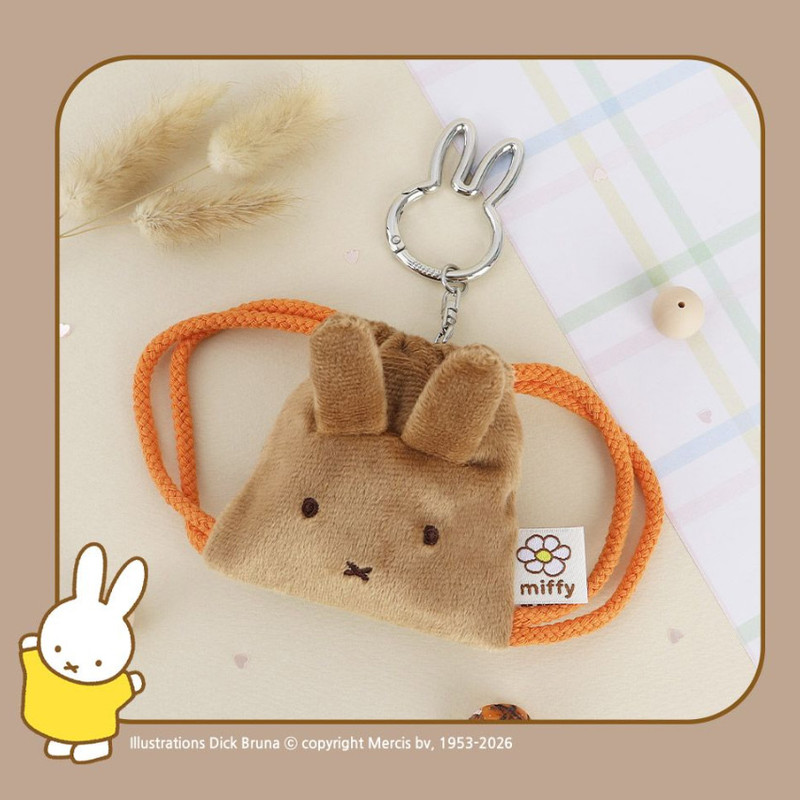 Brown - Miffy Plush AirPods Drawstring Pouch with Bunny Carabiner