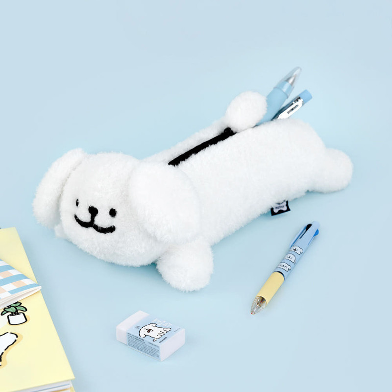 Bucle Material - Maltese Fluffy Maltese Puppy Plush Pencil Case