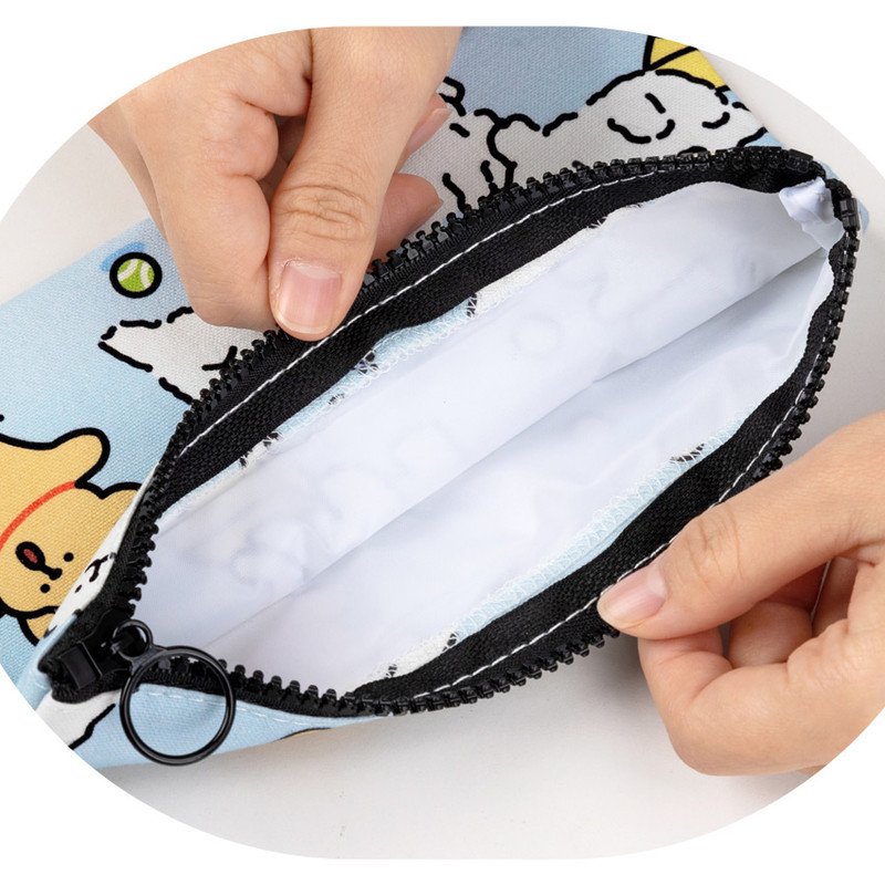 Inner Water Resistant - Maltese Puppy Pattern Flat Zipper Pouch