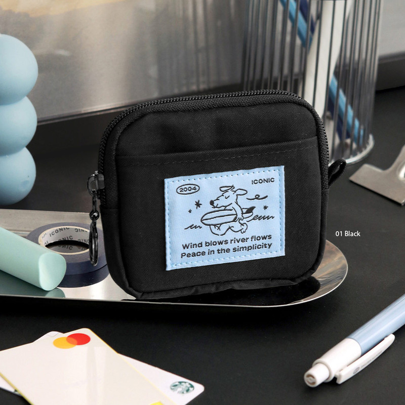 Black - Iconic Floby Mini Zipper Pouch Card Wallet