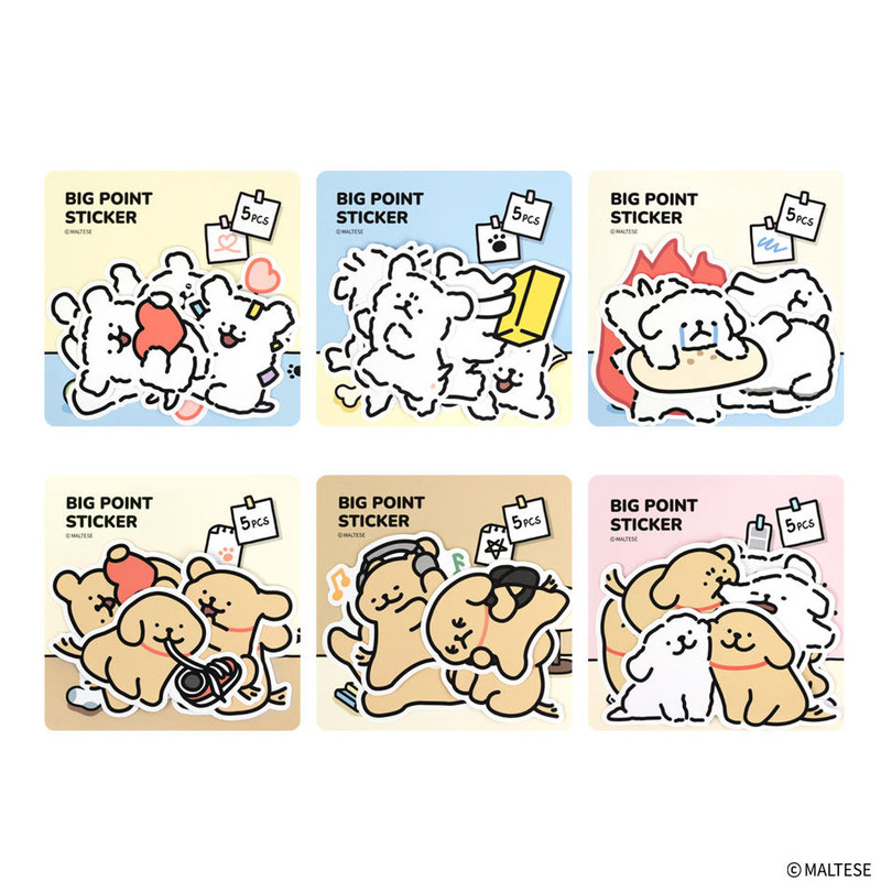 6 Option - Maltese Puppy Big Point Removable Sticker Pack