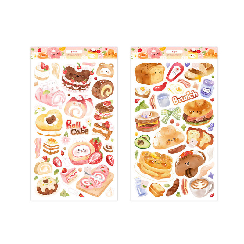 Pack of 8 Sheets - Mellee Factory Dessert Cafe Maxi Removable Sticker Pack