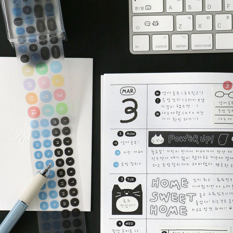 Date Stickers - ICONIC Doodle Kiss Cut Date Sticker Tape Roll