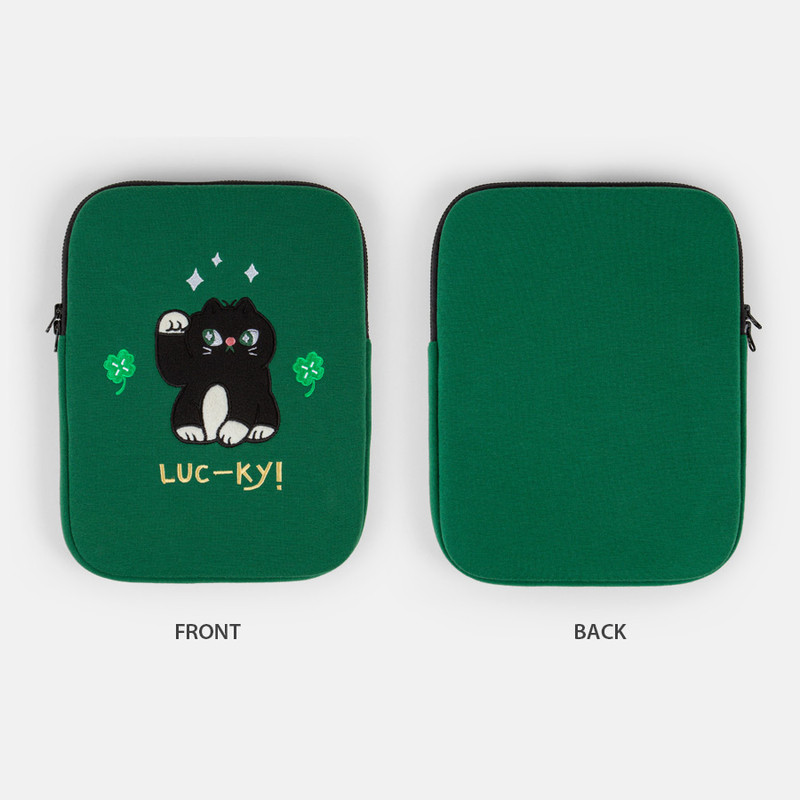 Green - All new frame Luc-ky Cat iPad Tablet & 13-inch Laptop Sleeve