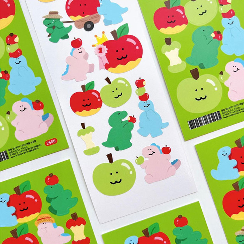 152 Apple Dino - roomroom Cute Decorative Sticker 151-156