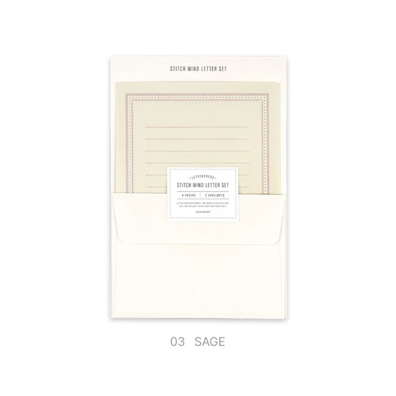 03 Sage - Dash and Dot Stitch Mind Letter And Envelop Set