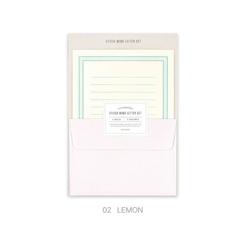 02 Lemon - Dash and Dot Stitch Mind Letter And Envelop Set