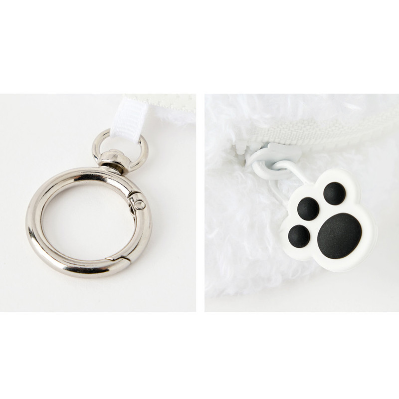 O-ring & Rubber Zipper Slide - Maltese Puppy Plush Pouch With Keyclip