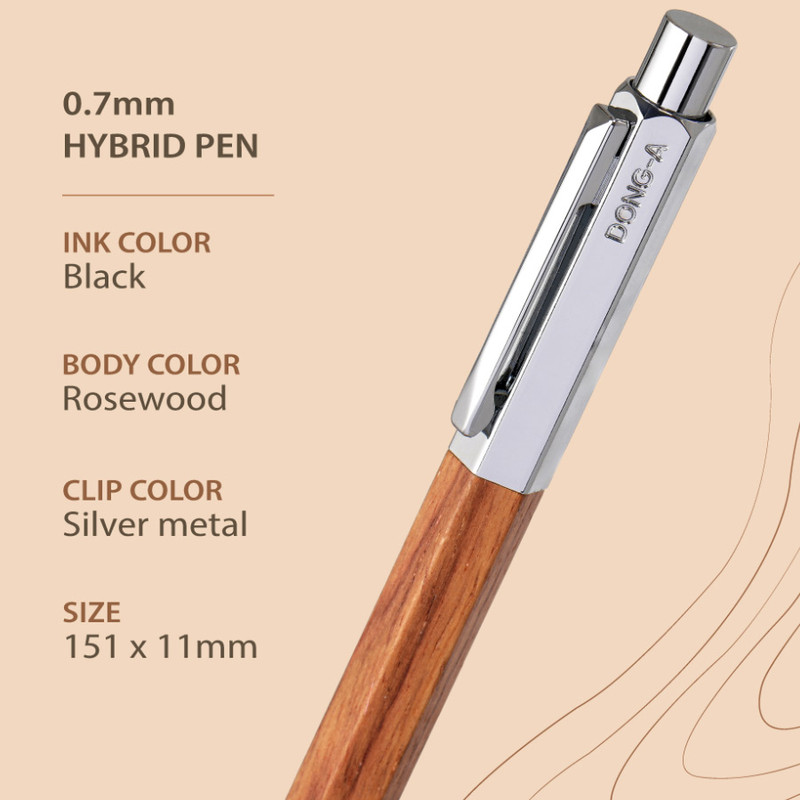 Dong-A 1946 Rosewood Hexagon Pen | 0.7mm Hybrid Black Ink