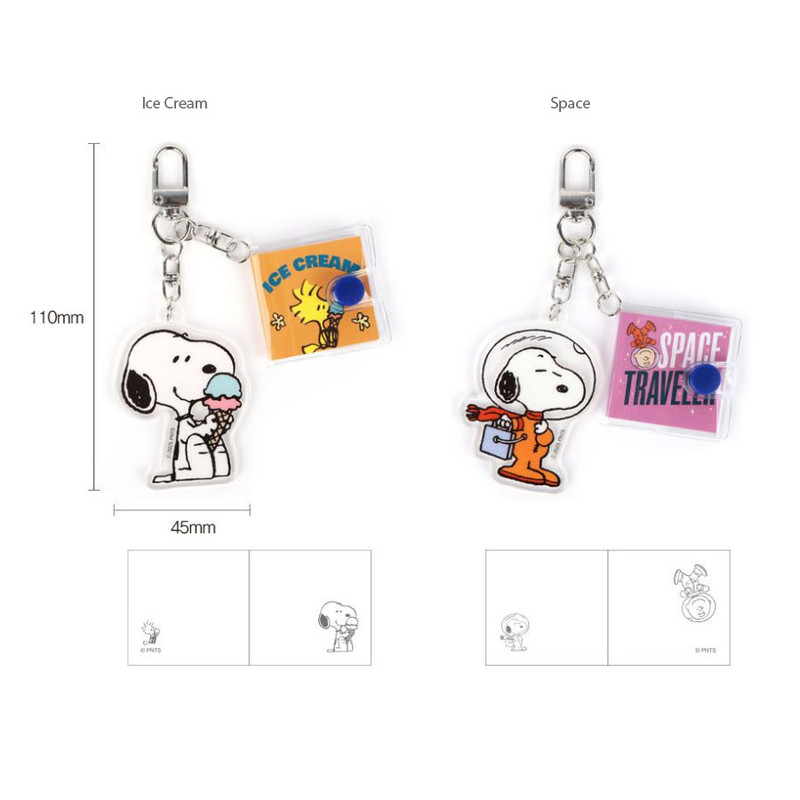 Size - PEANUTS Snoopy Acrylic Keyring with Mini Notebook
