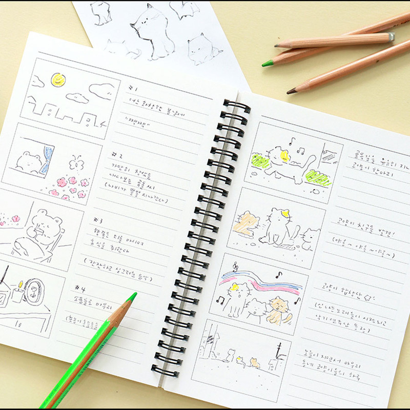 Handwritten notes in an A5 storyboard layout page