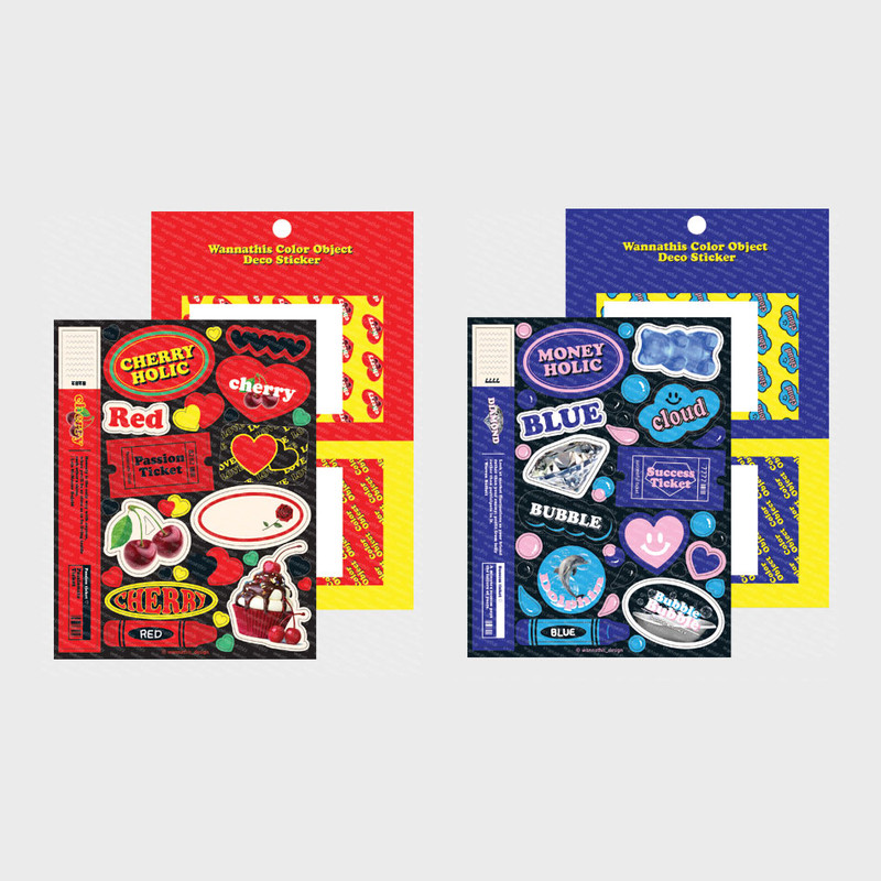 Pack of 6 Sheets - Wanna This Color Object Removable Decorative Sticker Pack