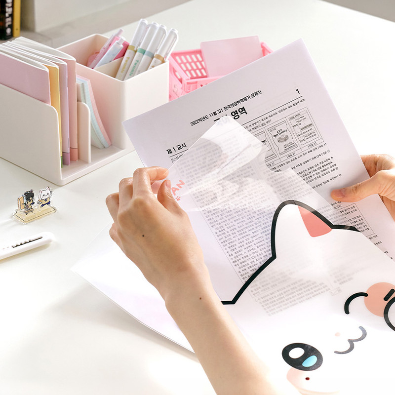 Clear Sleeve  - Meowman Cute Cat A4 Clear L-Type File Holder Project Sle