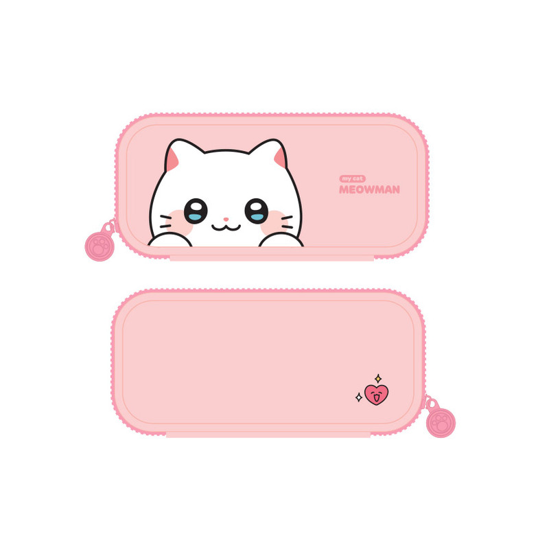 Pink Chunbae - Meowman Cute Cat PVC Large Multi-Purpose Pencil Case