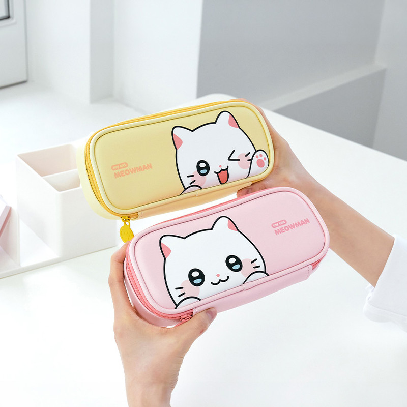 Cute Cat Design - Meowman Cute Cat PVC Large Multi-Purpose Pencil Case