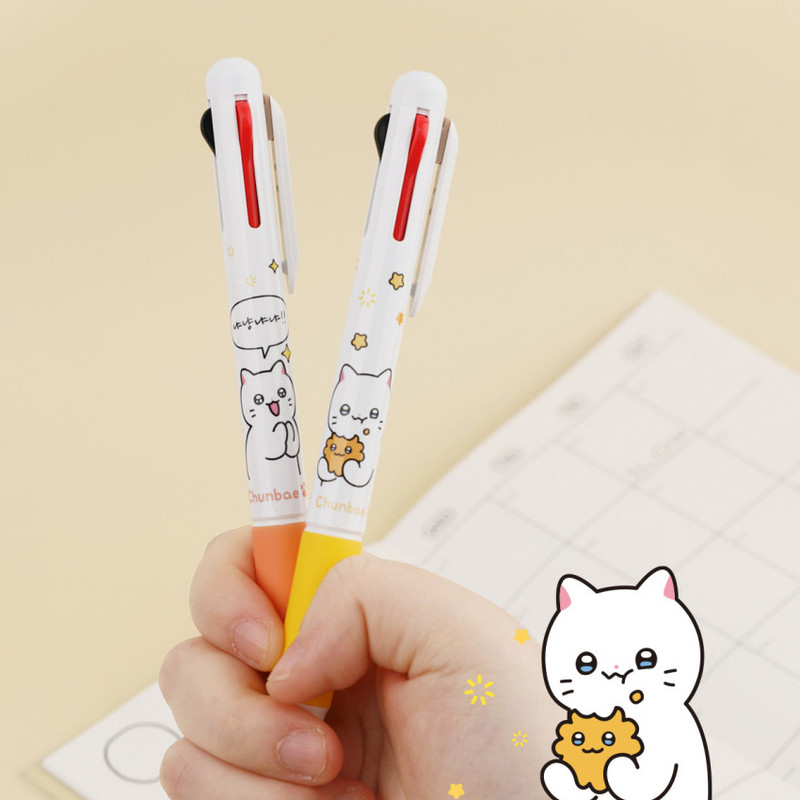Rubber Grip - Meowman Cute Cat Multi-Color Ballpoint Pen and Mechanical Pencil Combo