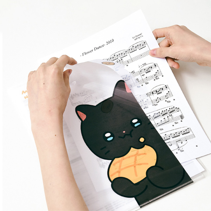 Translucent Folder - Meow Man Cute Cookie Cat 5-Pocket A4 Document Organizer