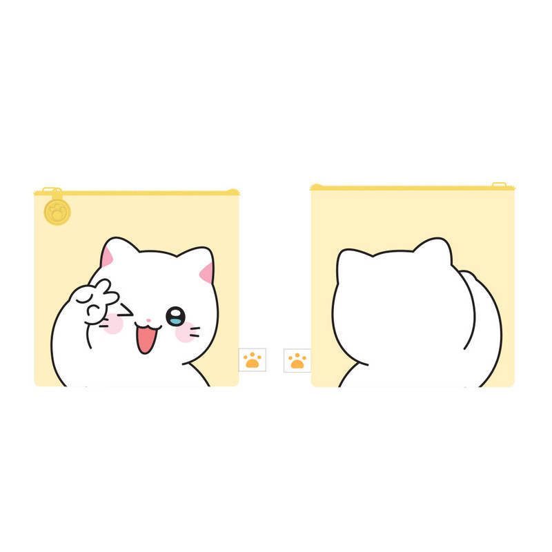 Yellow Chunbae - Meow Man Cute Cat Mini Canvase Flat Zipper Pouch