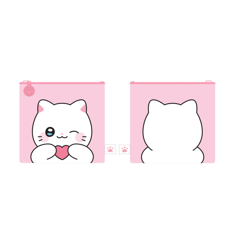 Pink Chunbae - Meow Man Cute Cat Mini Canvase Flat Zipper Pouch