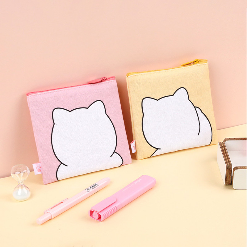 Cute Design - Meow Man Cute Cat Mini Canvase Flat Zipper Pouch