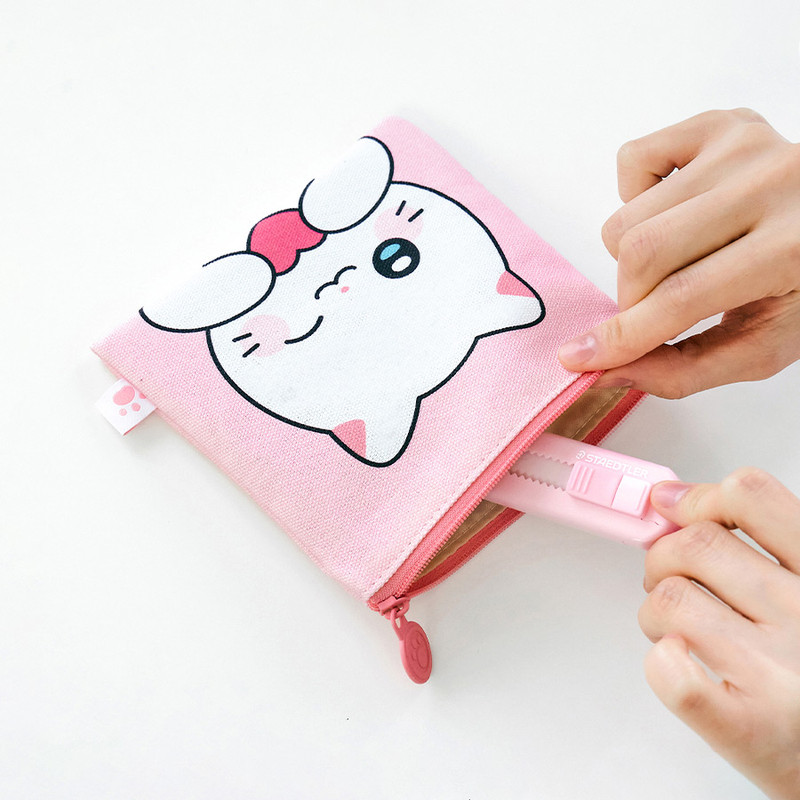 Flat Design - Meow Man Cute Cat Mini Canvase Flat Zipper Pouch