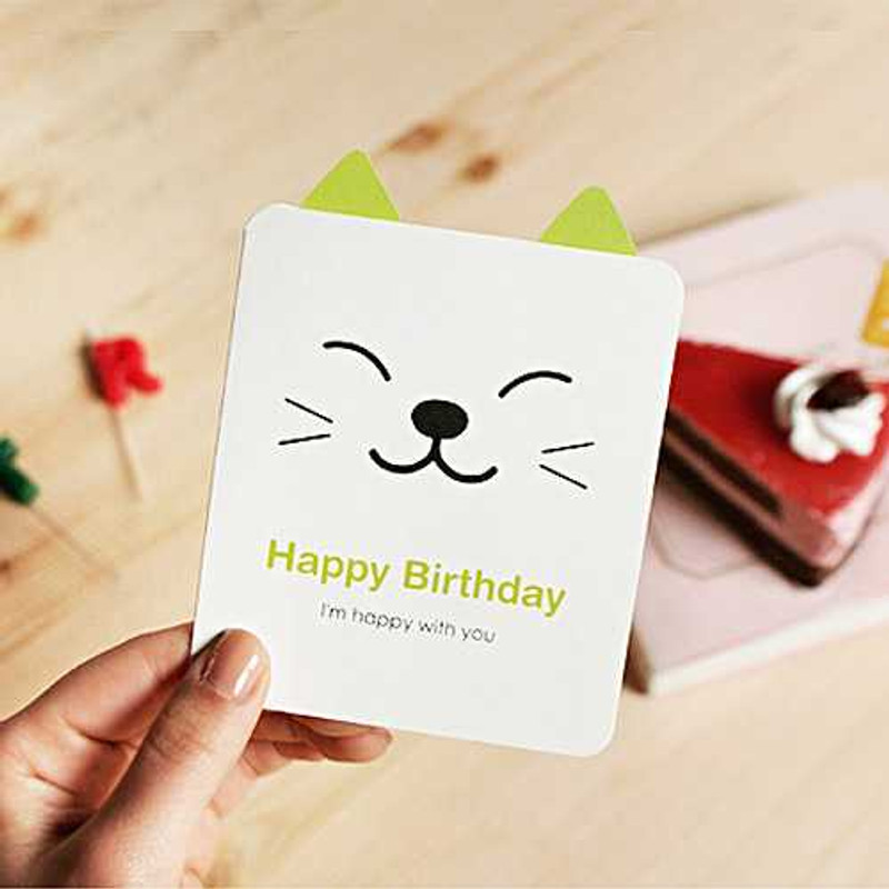 DOA Green cat happy birthday greeting card DOA Green cat happy birthday greeting card