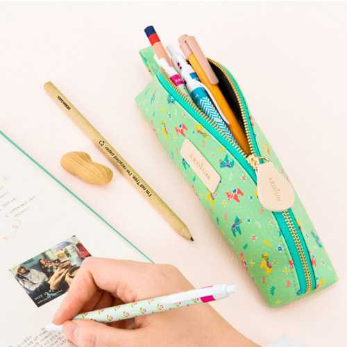 Ardium Half moon zipper pencil case with flower pattern