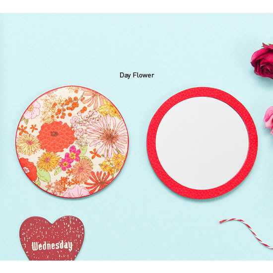 Ardium Flower pattern pocket round handy mirror