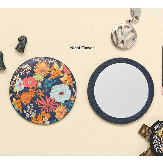 Ardium Flower pattern pocket round handy mirror