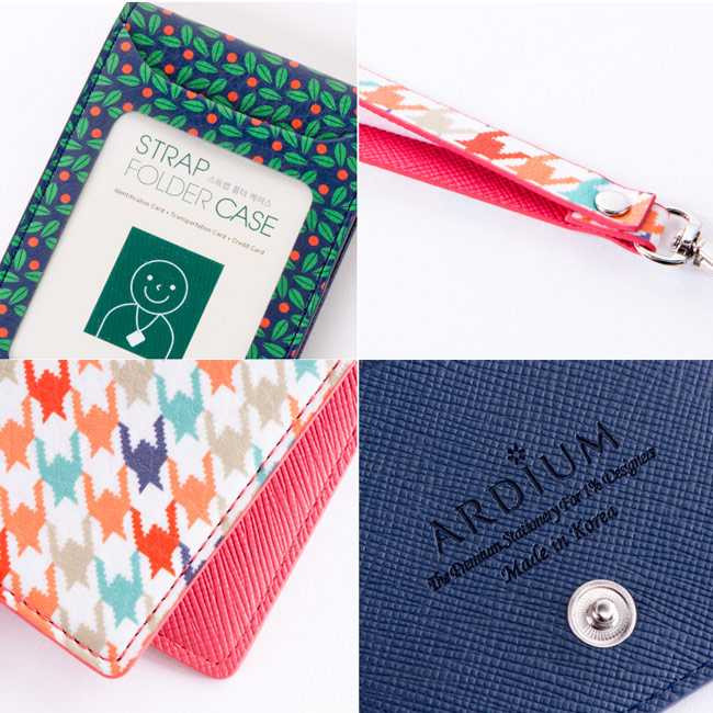 Ardium Colorful pattern bifold flat card case with neck strap