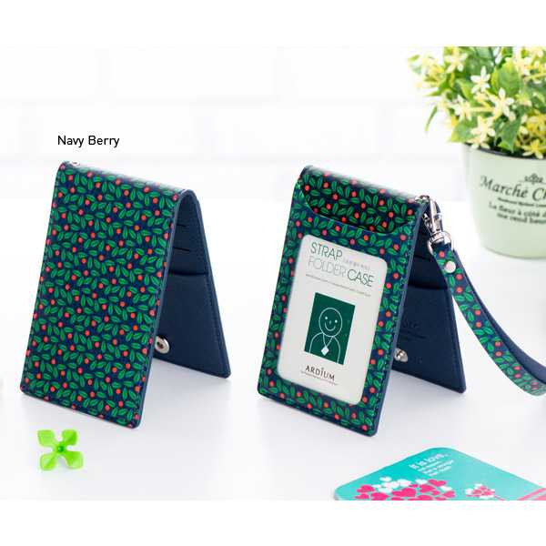 Ardium Colorful pattern bifold flat card case with neck strap