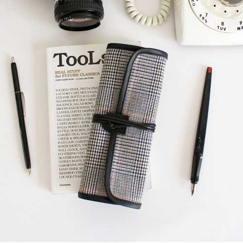 Indigo The Basic canvas roll check pattern pencil case ver.2