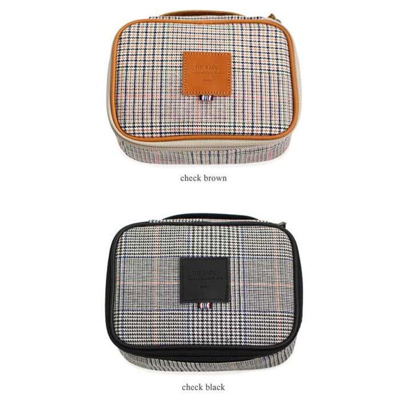Indigo The basic canvas check pattern pouch with handle Indigo The basic canvas check pattern pouch with handle