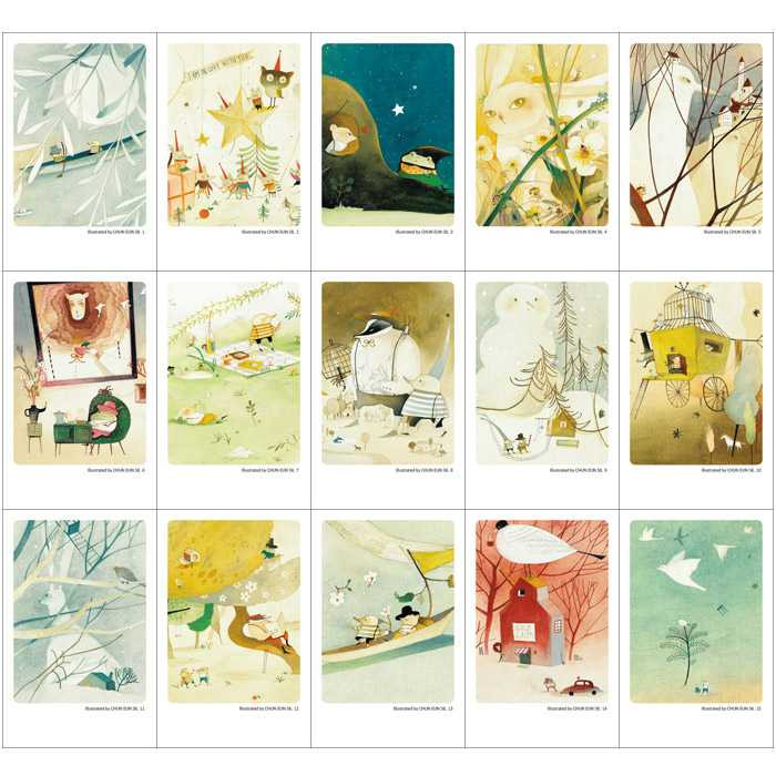 Indigo Willow garden illustration mini postcard set