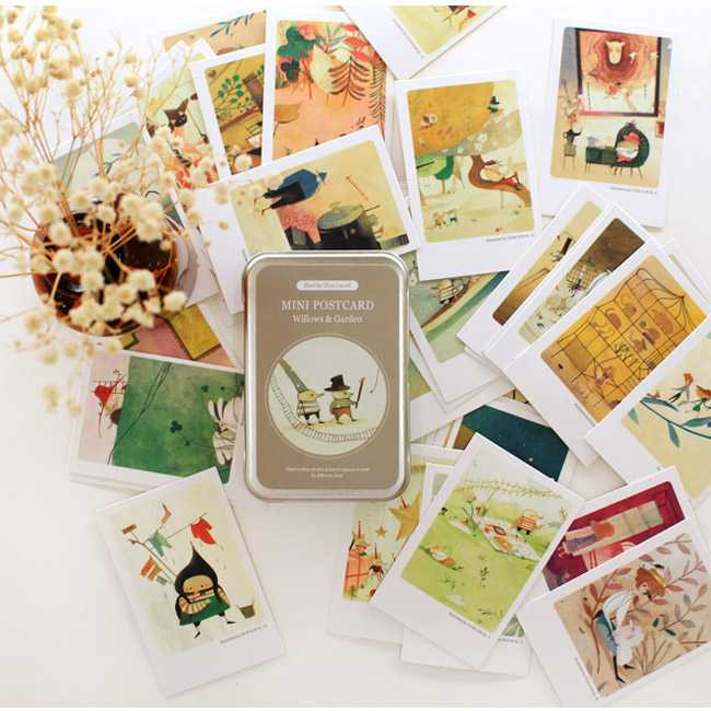 Indigo Willow garden illustration mini postcard set - fallindesign.com