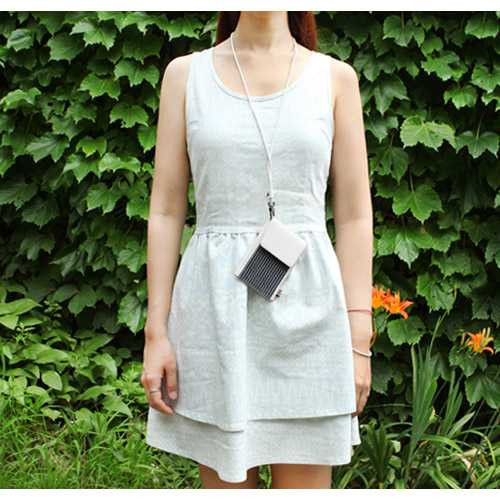 Indigo The basic M denim card case holder with neck strap