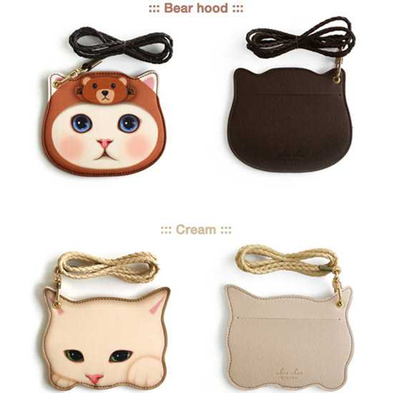 Jetoy Choo Choo cat petit flat card case with neck strap
