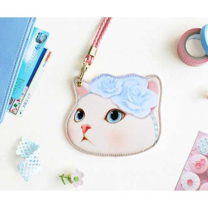 Jetoy Choo Choo cat petit flat card case with neck strap
