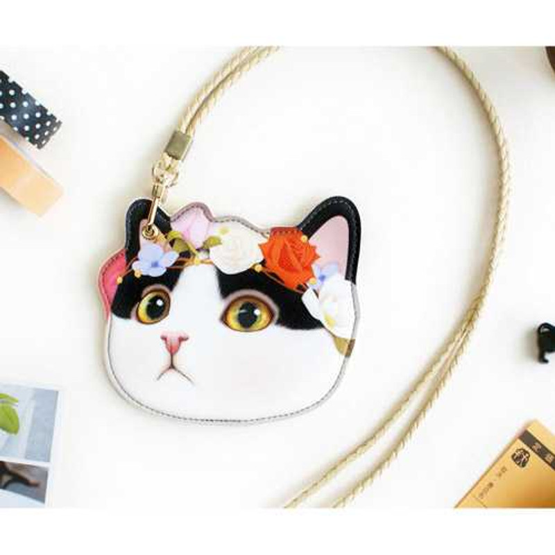 Jetoy Choo Choo cat petit flat card case with neck strap