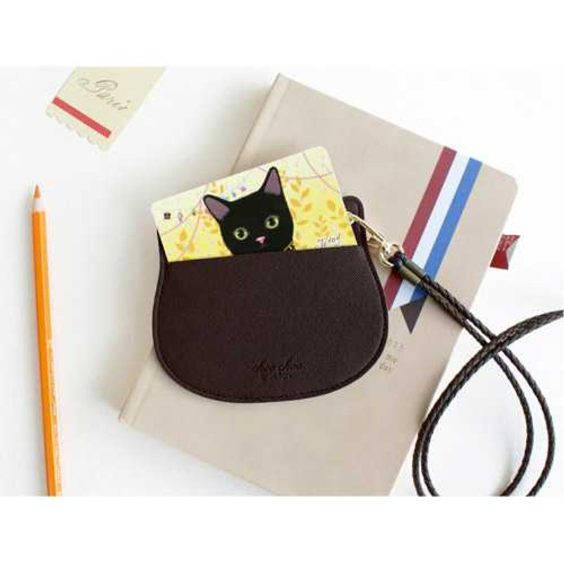 Jetoy Choo Choo cat petit flat card case with neck strap