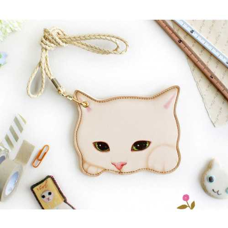 Jetoy Choo Choo cat petit flat card case with neck strap