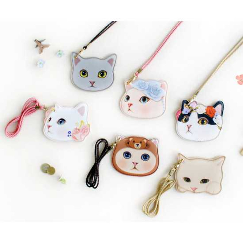 Jetoy Choo Choo cat petit flat card case with neck strap